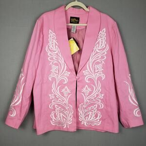 Bob Mackie‎ Size XL Embroidered Blazer Jacket Barbie Pink Cowgirl Glam Artsy NWT